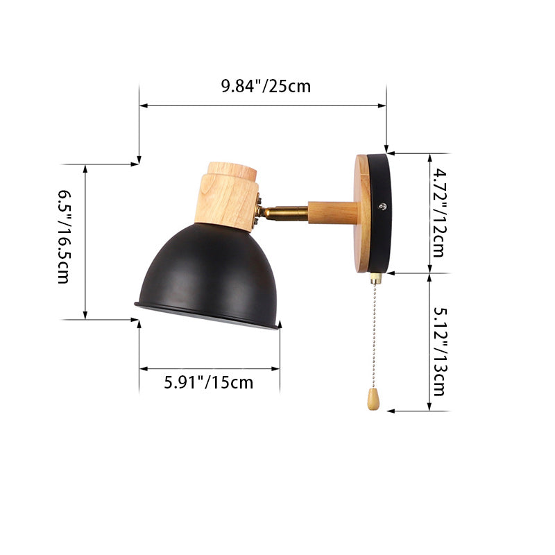 Iron Wood Round Bowl Wall Lamp