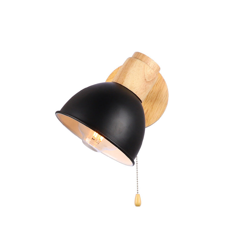 Iron Wood Round Bowl Wall Lamp