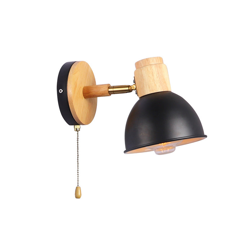 Iron Wood Round Bowl Wall Lamp