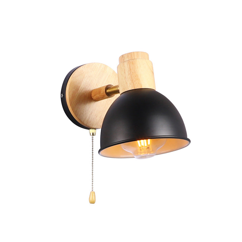 Iron Wood Round Bowl Wall Lamp