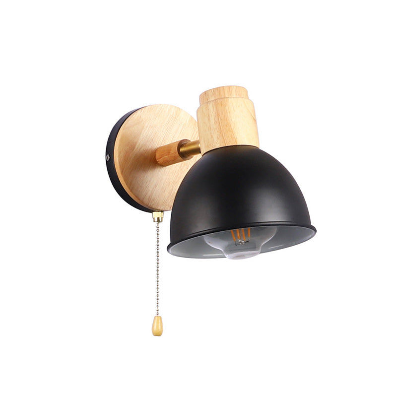 Iron Wood Round Bowl Wall Lamp