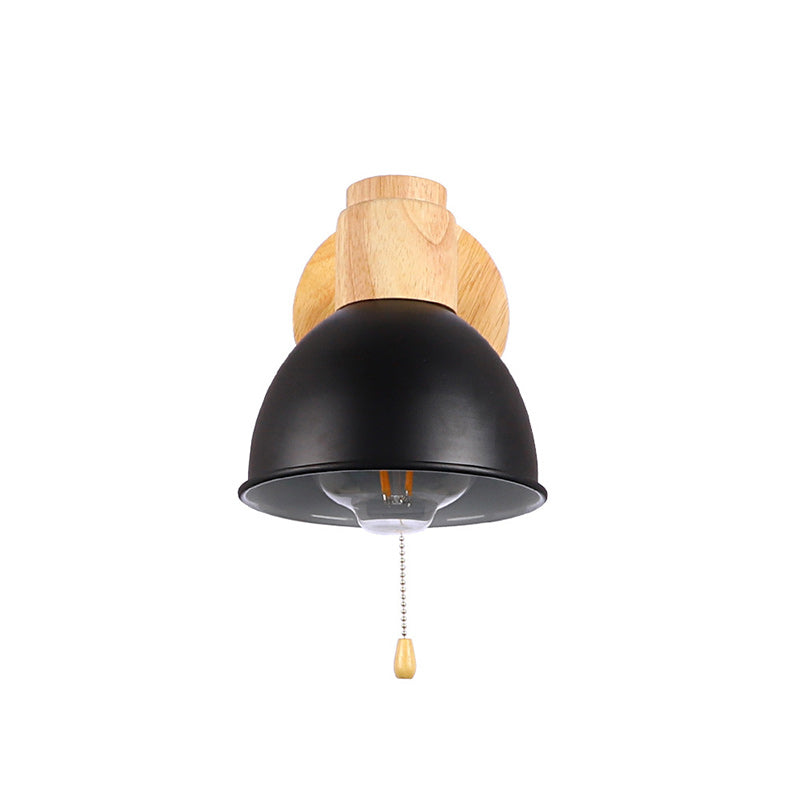 Iron Wood Round Bowl Wall Lamp