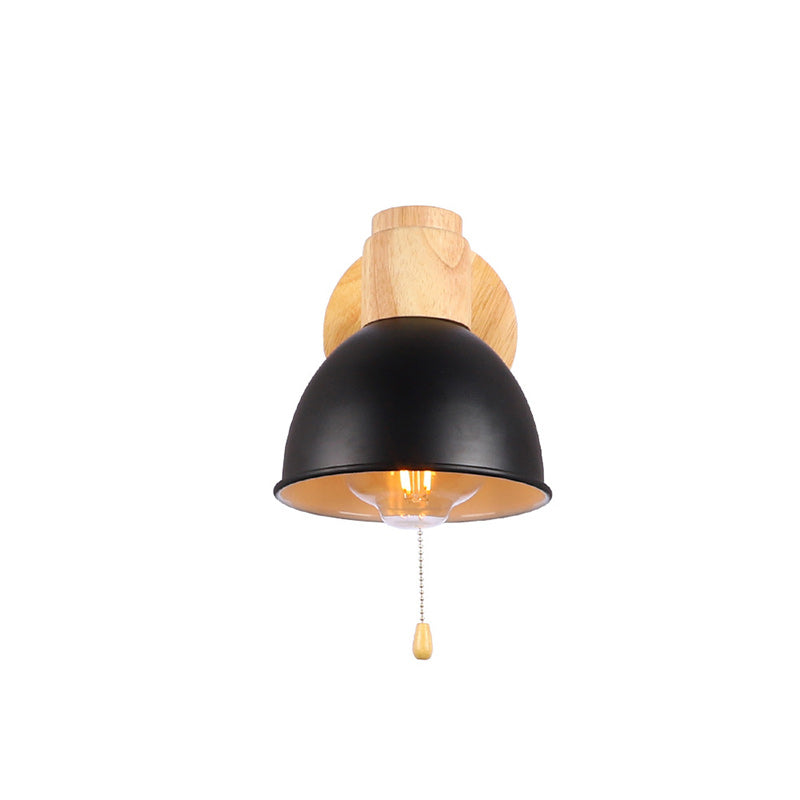 Iron Wood Round Bowl Wall Lamp