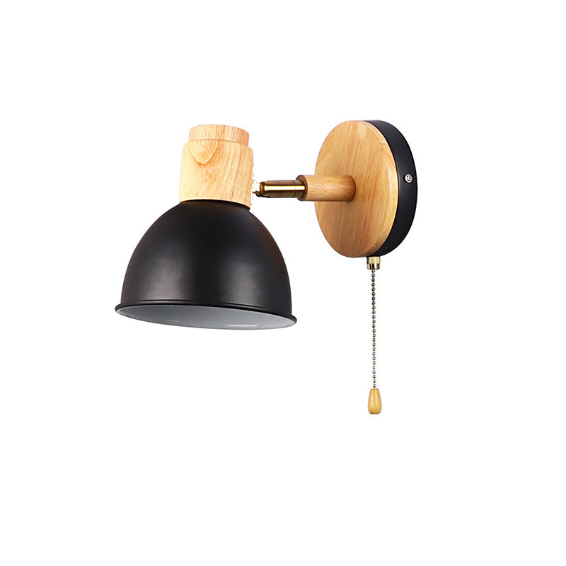 Iron Wood Round Bowl Wall Lamp