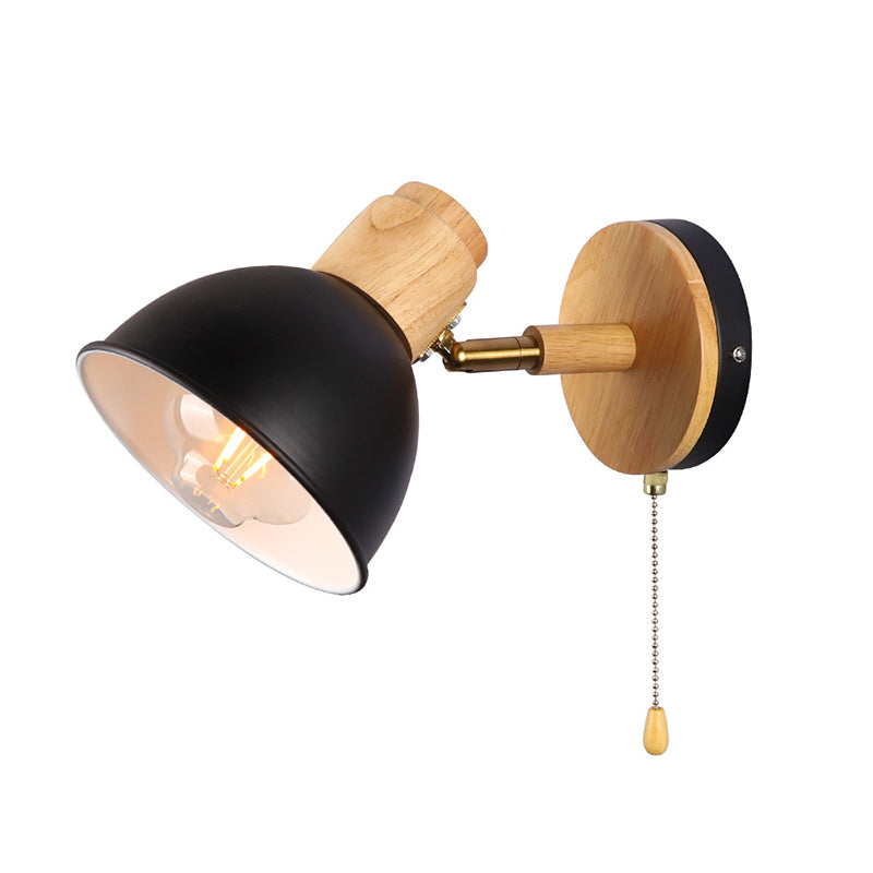 Iron Wood Round Bowl Wall Lamp