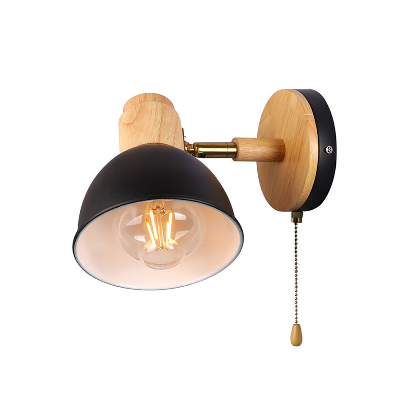 Iron Wood Round Bowl Wall Lamp