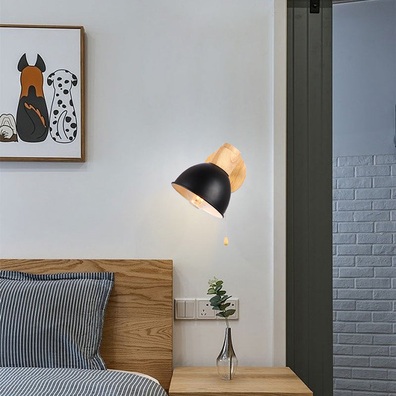 Iron Wood Round Bowl Wall Lamp
