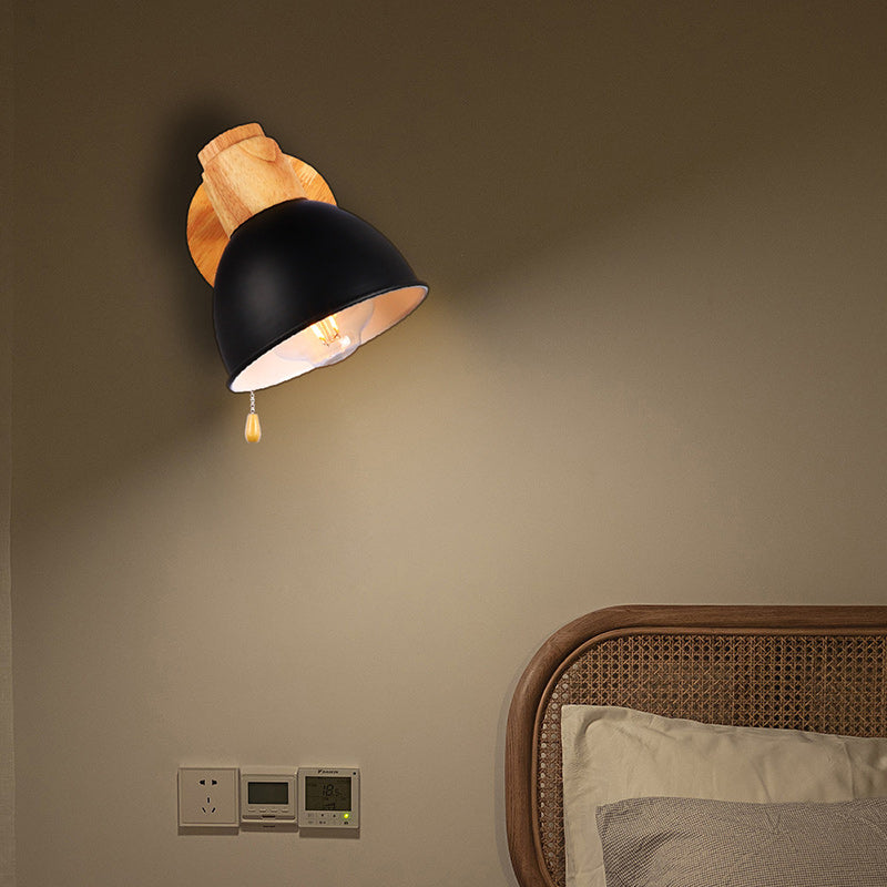 Iron Wood Round Bowl Wall Lamp