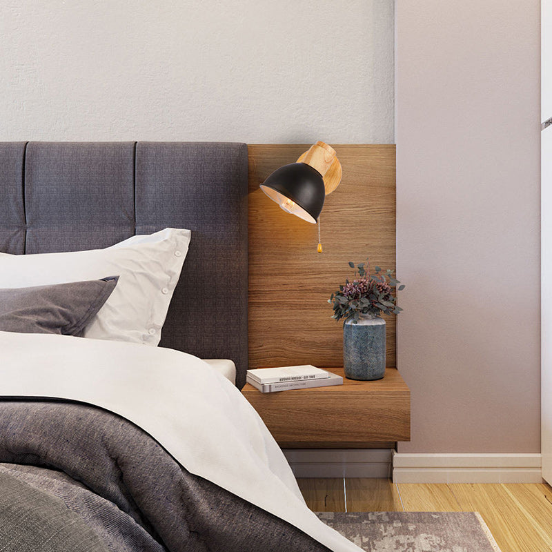 Iron Wood Round Bowl Wall Lamp