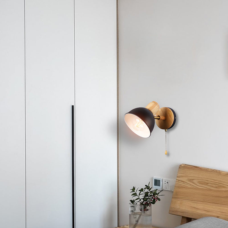 Iron Wood Round Bowl Wall Lamp