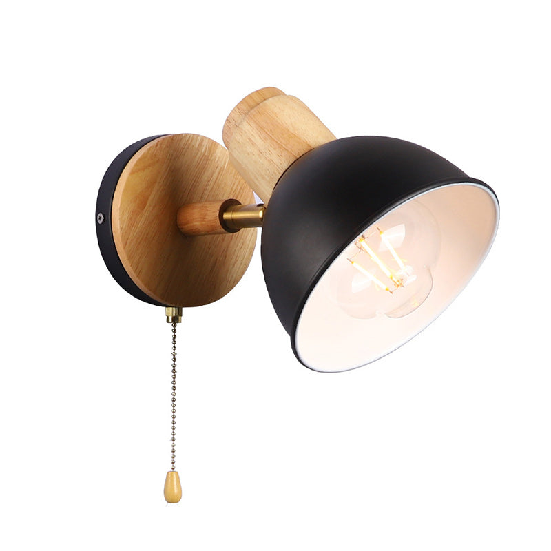 Iron Wood Round Bowl Wall Lamp