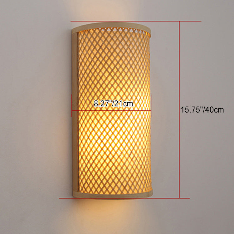 Weaving Bamboo Semicircle Cylinder 2-Light Wall Lamp