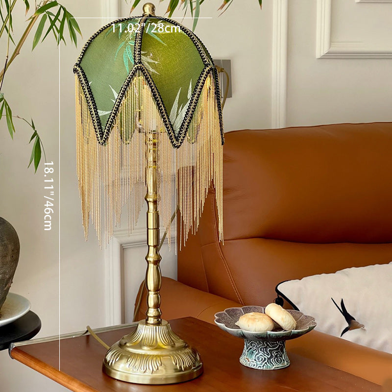 Fabric Iron Fringe Bamboo Table Lamp