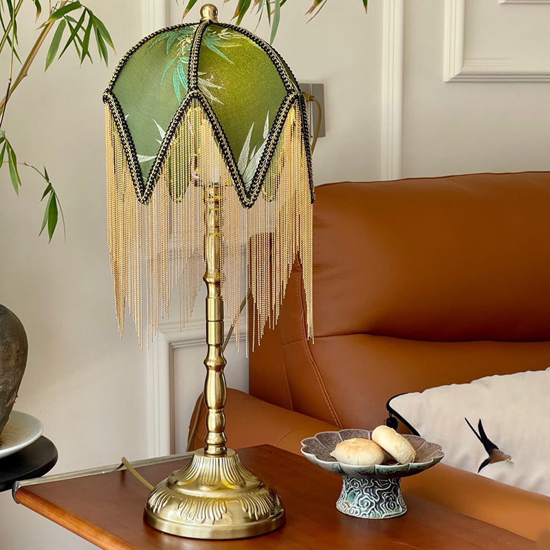 Fabric Iron Fringe Bamboo Table Lamp