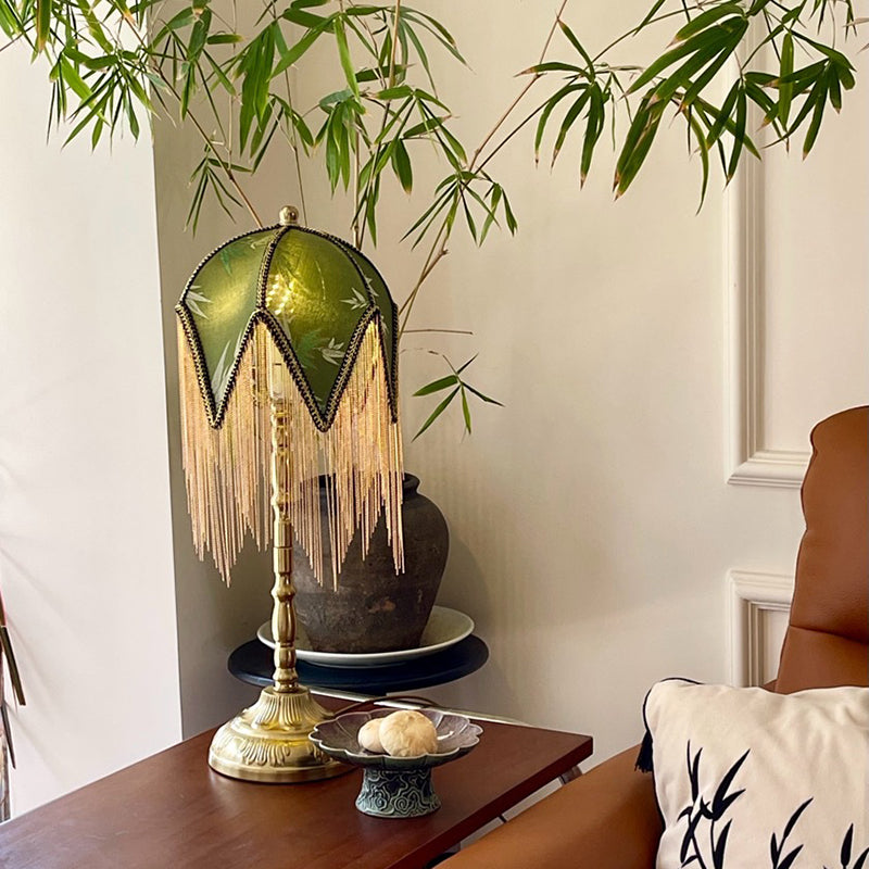Fabric Iron Fringe Bamboo Table Lamp