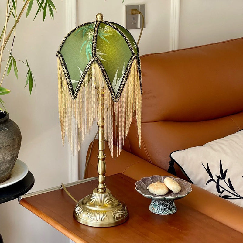 Fabric Iron Fringe Bamboo Table Lamp