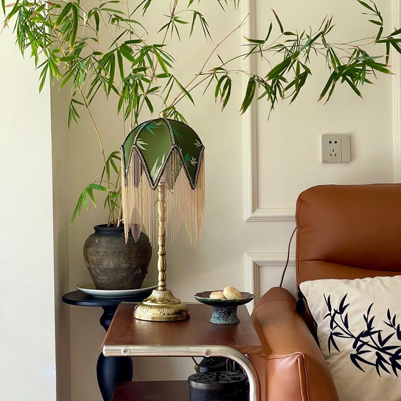 Fabric Iron Fringe Bamboo Table Lamp