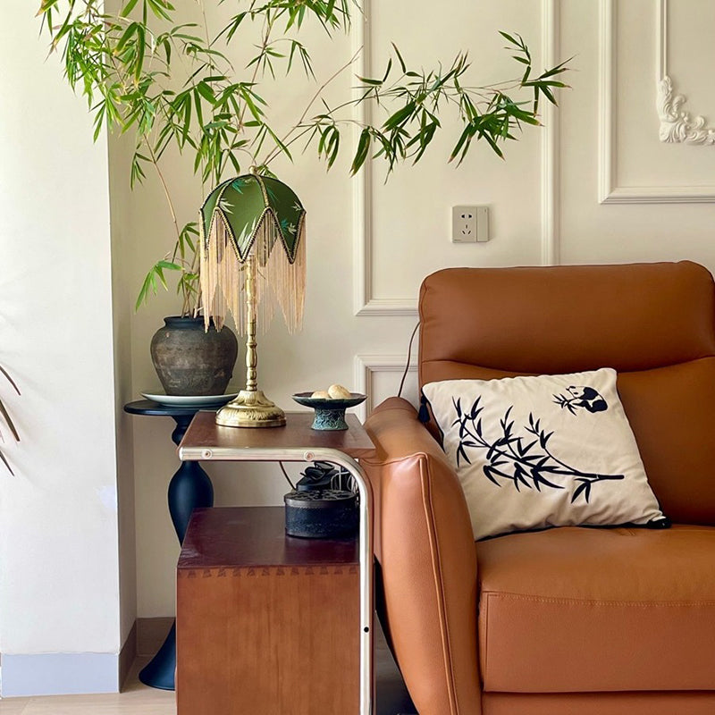 Fabric Iron Fringe Bamboo Table Lamp