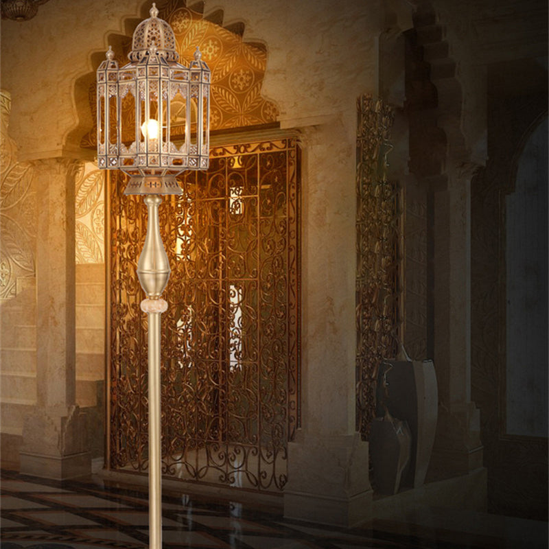 Brass Glass Dome Cylinder Floor Lamp