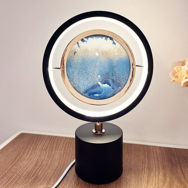 Iron Glass Silica Round Table Lamp