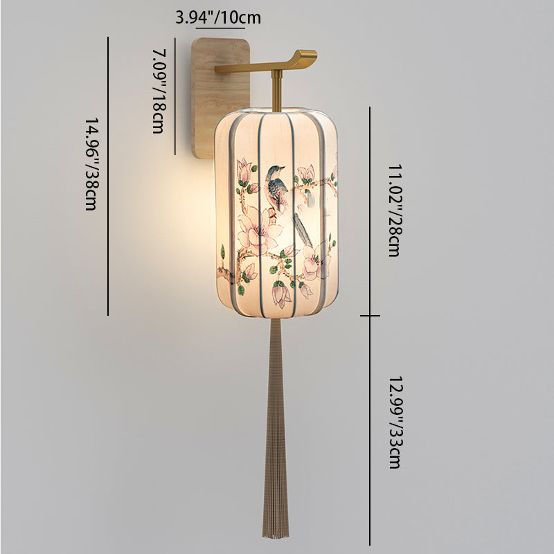 Ash Wood Fabric Cylinder Wall Lamp