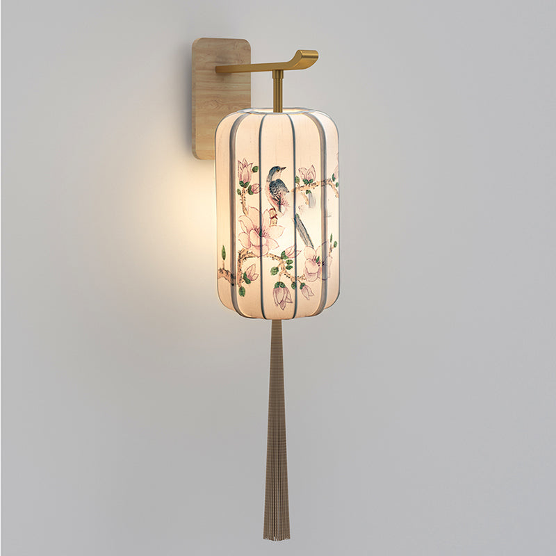 Ash Wood Fabric Cylinder Wall Lamp