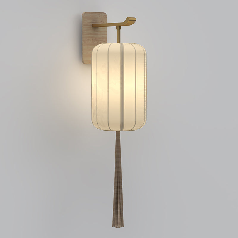 Ash Wood Fabric Cylinder Wall Lamp
