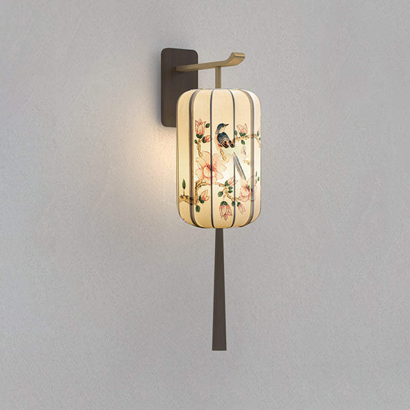 Ash Wood Fabric Cylinder Wall Lamp