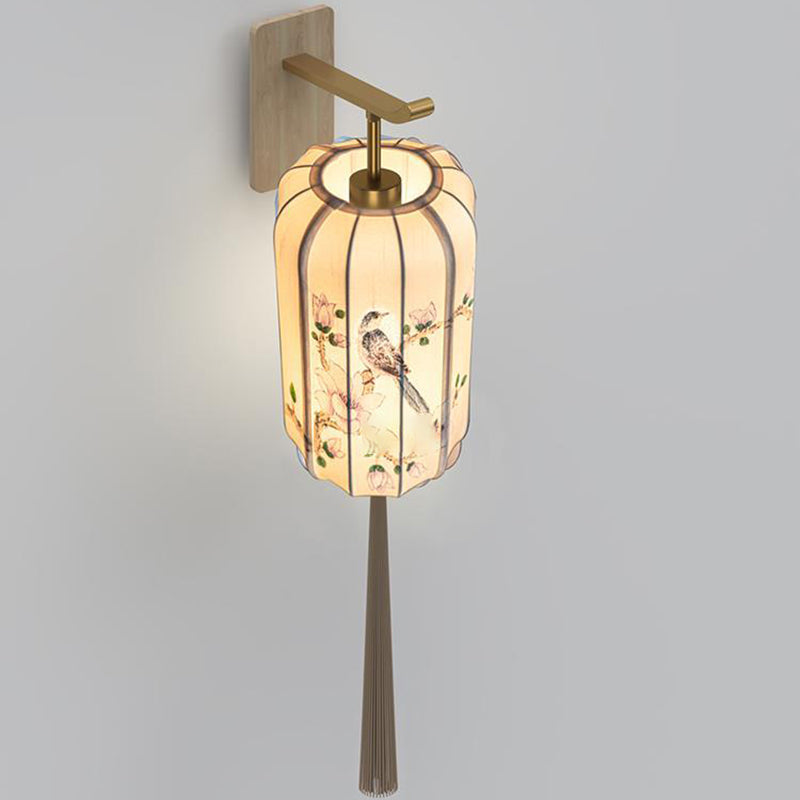 Ash Wood Fabric Cylinder Wall Lamp