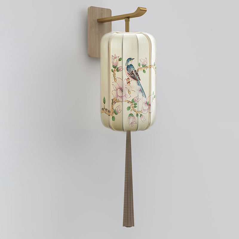 Ash Wood Fabric Cylinder Wall Lamp