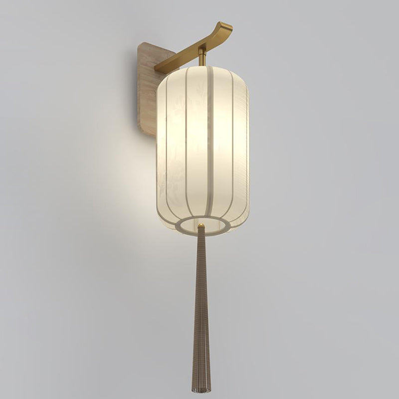 Ash Wood Fabric Cylinder Wall Lamp
