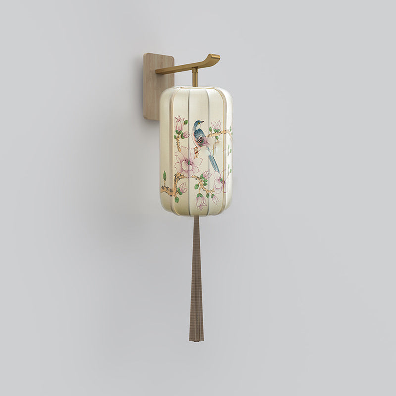 Ash Wood Fabric Cylinder Wall Lamp