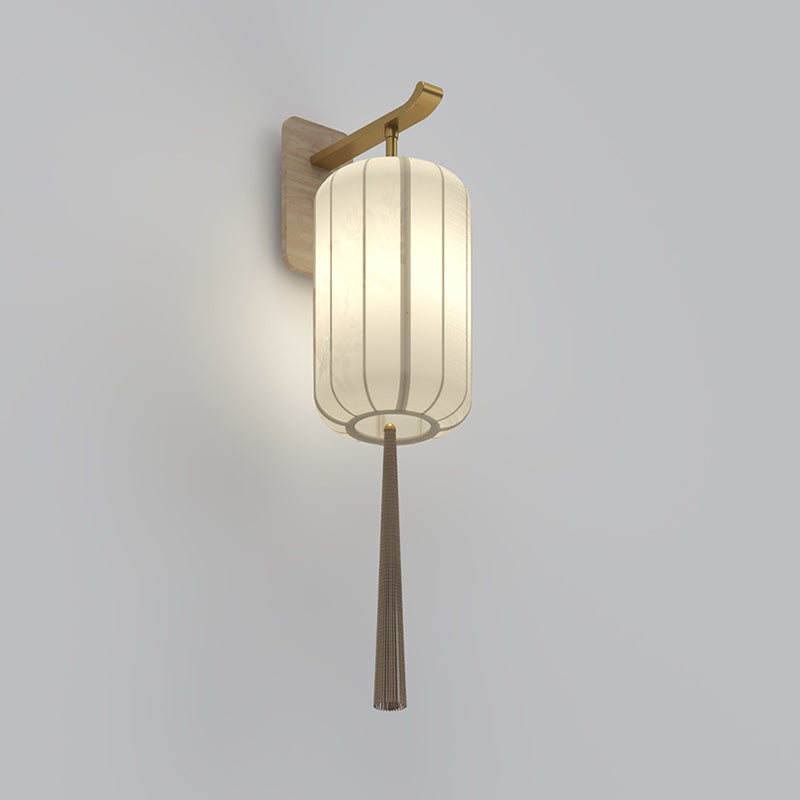Ash Wood Fabric Cylinder Wall Lamp