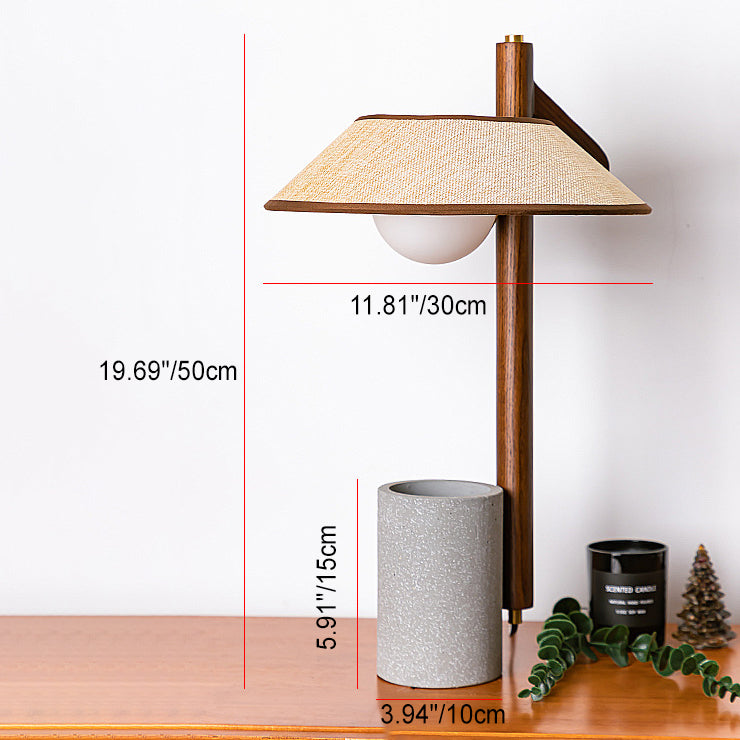 Ash Wood Fabric Cement Table Lamp