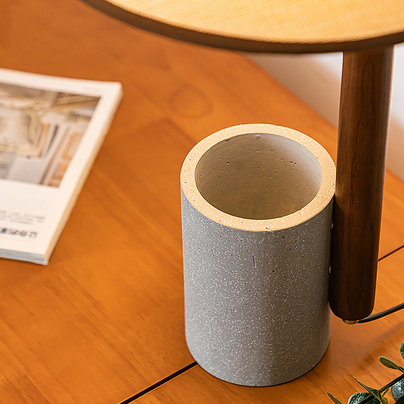 Ash Wood Fabric Cement Table Lamp