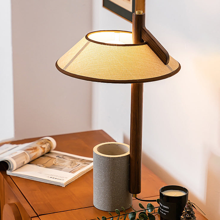 Ash Wood Fabric Cement Table Lamp