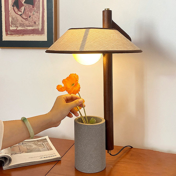 Ash Wood Fabric Cement Table Lamp