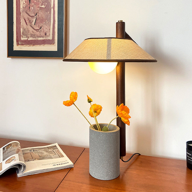 Ash Wood Fabric Cement Table Lamp