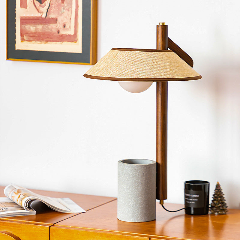 Ash Wood Fabric Cement Table Lamp