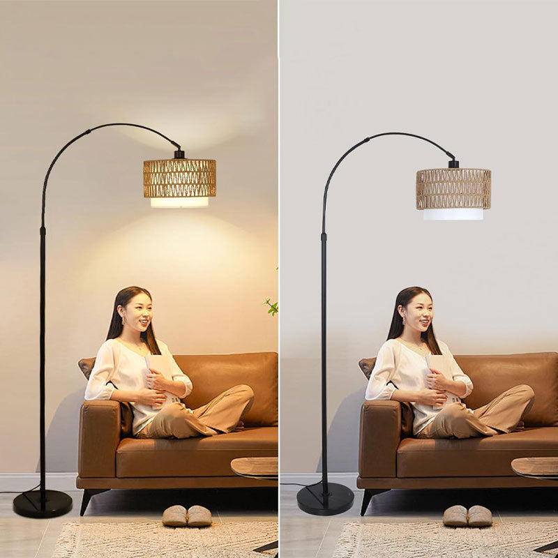 Traditional Rustic Weaving Rattan Floor Lamp
