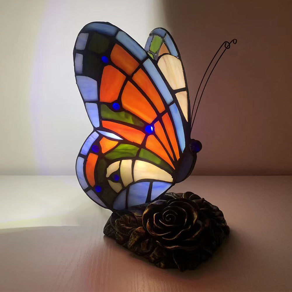 Butterfly Rose Resin Glass Table Lamp