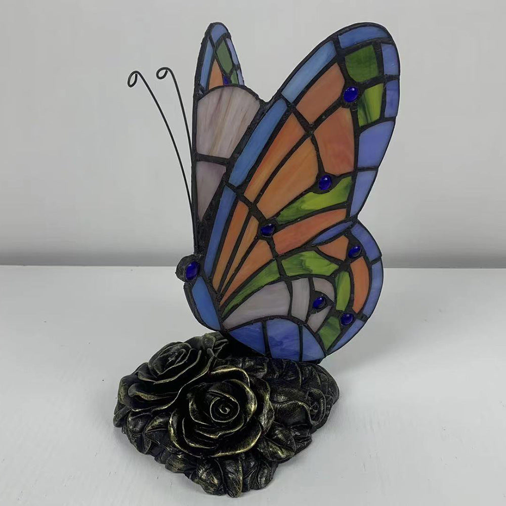 Butterfly Rose Resin Glass Table Lamp