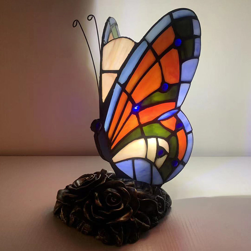 Butterfly Rose Resin Glass Table Lamp