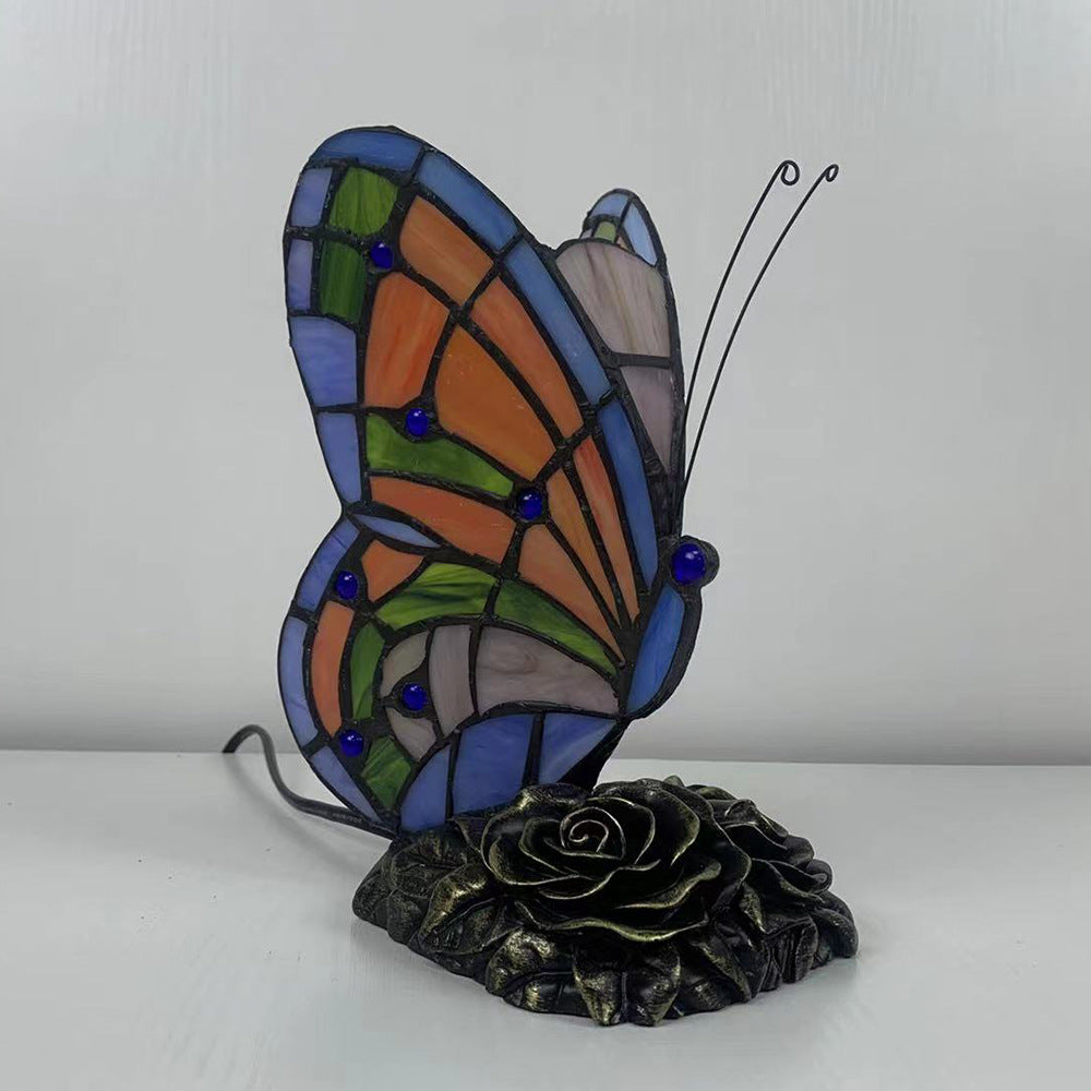 Butterfly Rose Resin Glass Table Lamp