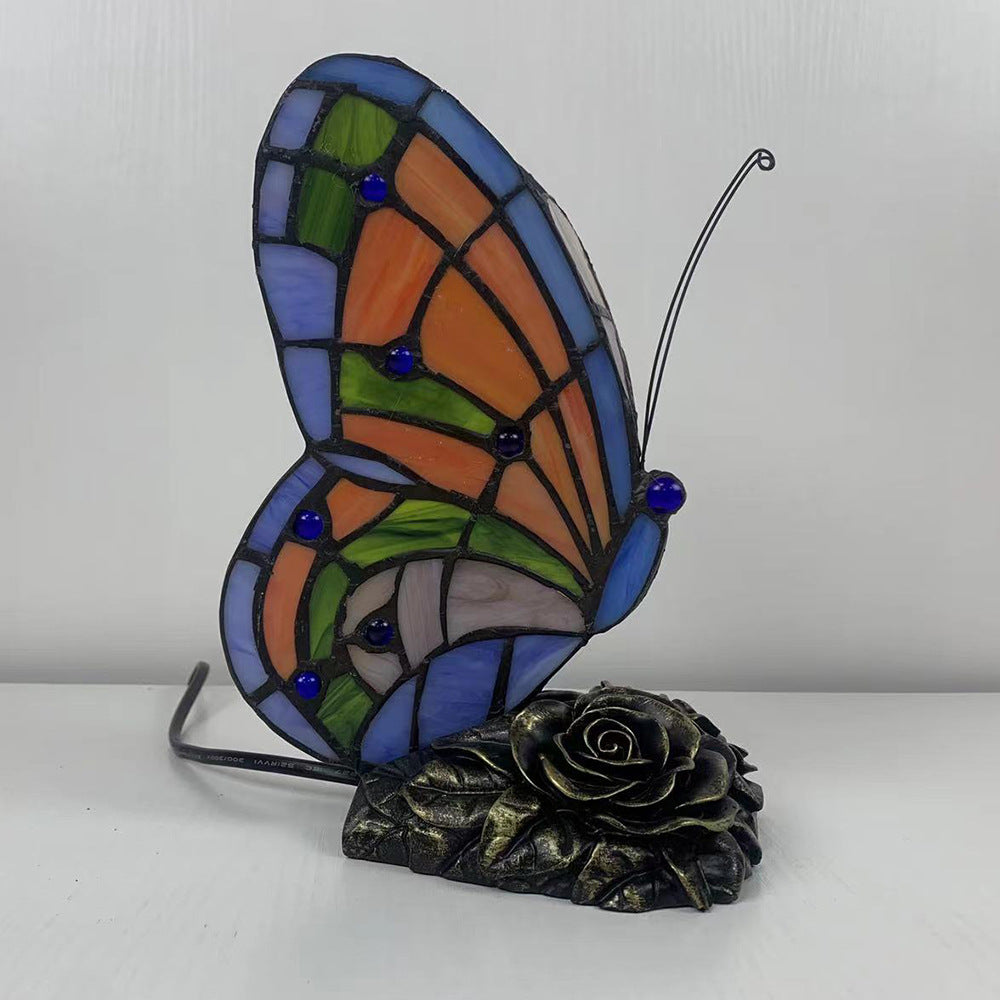 Butterfly Rose Resin Glass Table Lamp