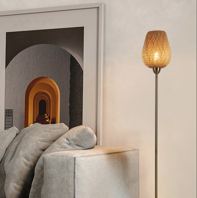 Weaving Bamboo Metal Lantern Floor Lamp