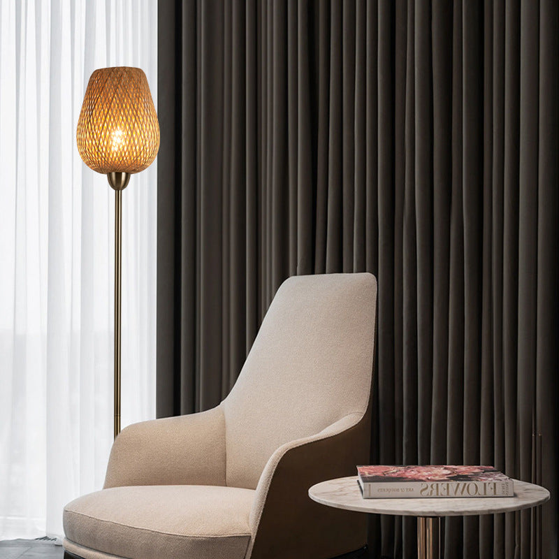 Weaving Bamboo Metal Lantern Floor Lamp