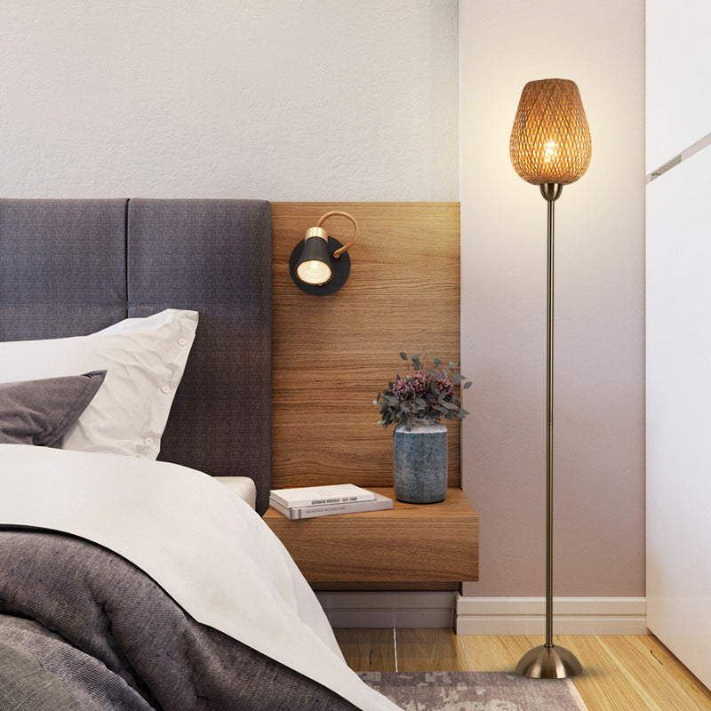 Weaving Bamboo Metal Lantern Floor Lamp