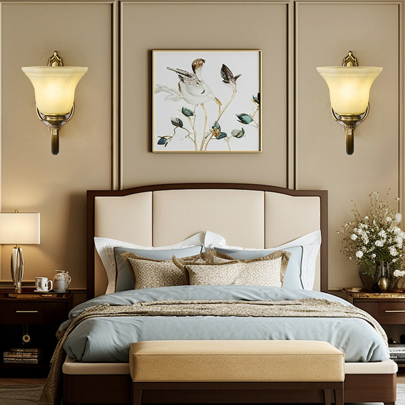 Brass Glass Horn Shape Wall Lamp