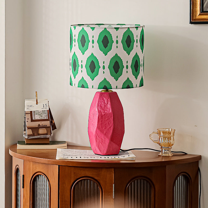 Ceramic Fabric Cylinder Geometric Table Lamp